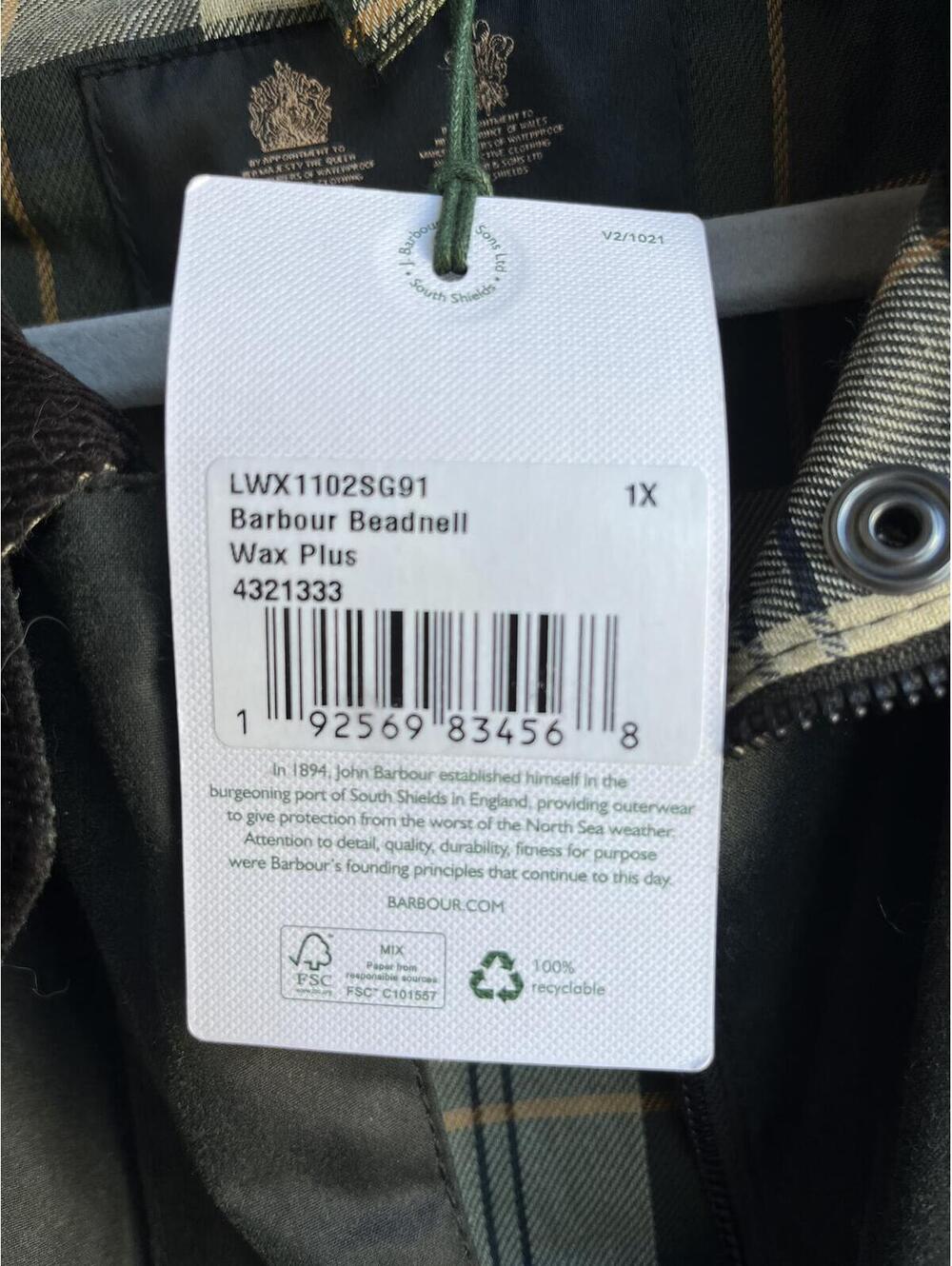 Barbour Beadnell Waxed Jacket 1X NWT - Picture 2 of 5